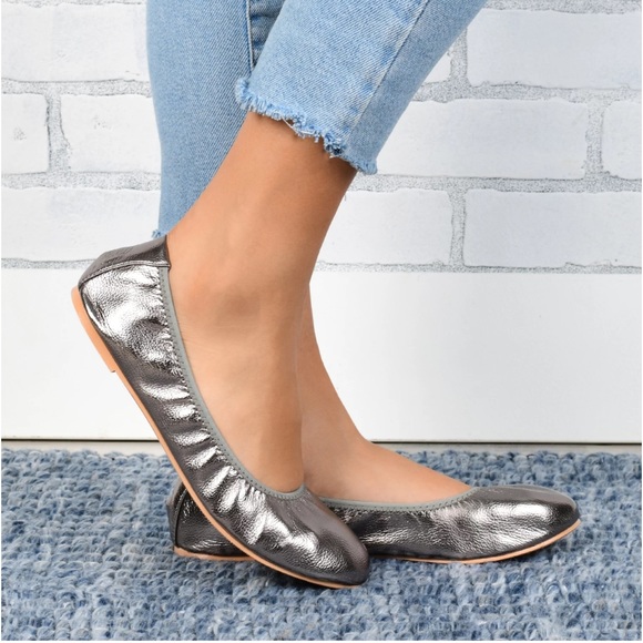 Journee Collection Shoes - Journee Collection Silver Metallic Stretch Lindy   Ballet Flats Pewter Size 10